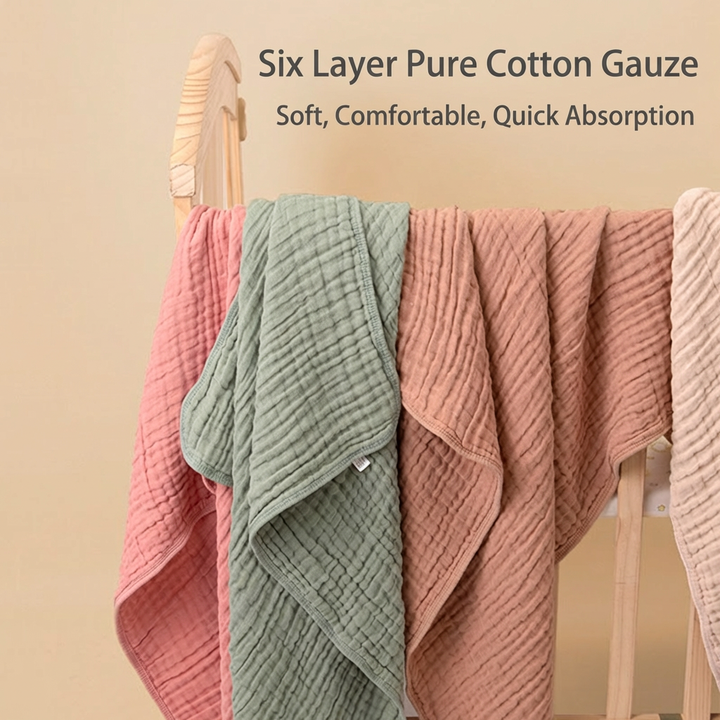 Essential Baby Hooded Towel in Class A Cotton – 6 Layers of Pure Muslin Softness