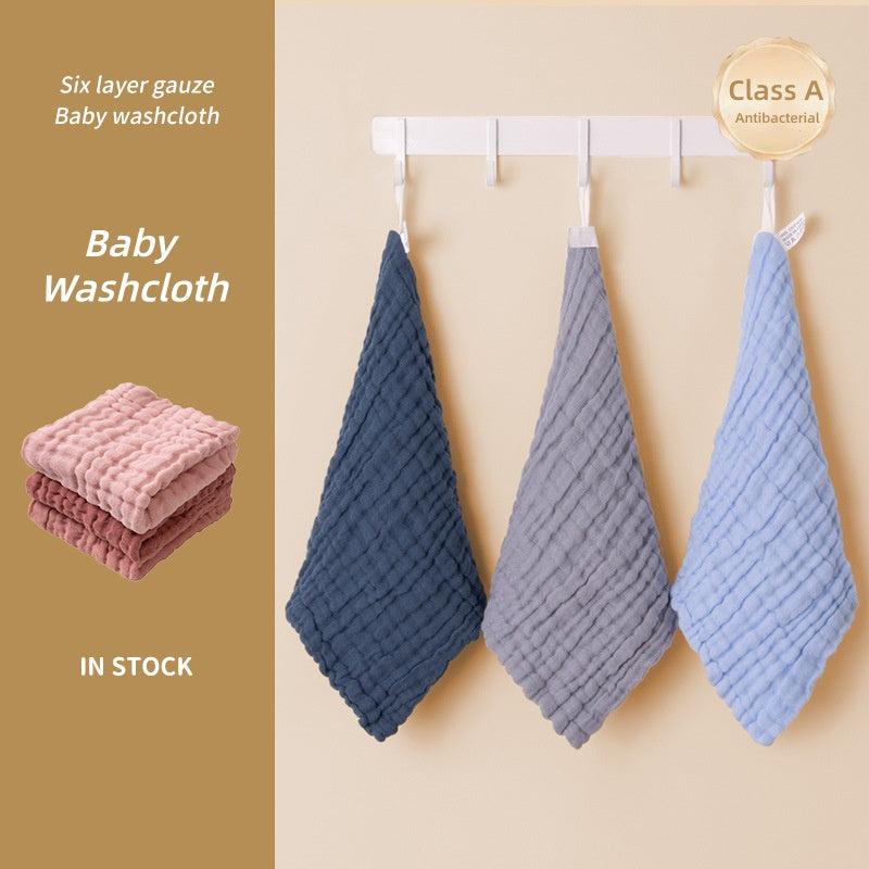 100% Muslin Cotton Baby Wash Cloth – 30*30 CM 6-Layer Solid Color Gauze Square Scarf