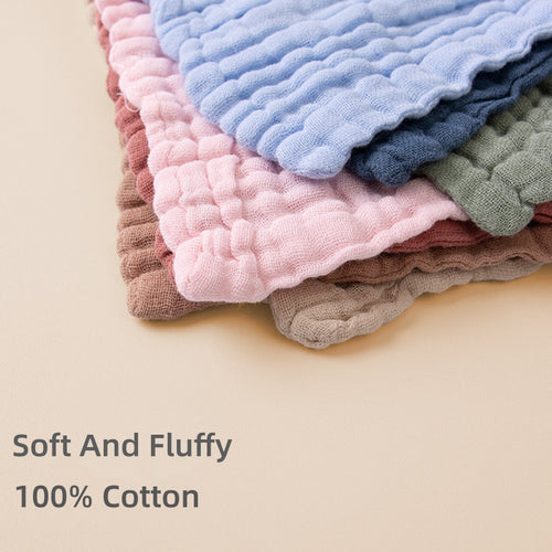 100% Muslin Cotton Baby Wash Cloth – 30*30 CM 6-Layer Solid Color Gauze Square Scarf