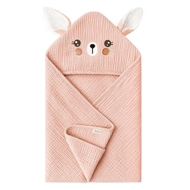 100% Cotton 4-Layer Gauze Hooded Baby Towel – Skin-Friendly, Reusable Newborn Blanket with Cute Pattern