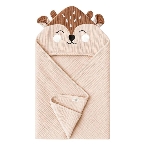 100% Cotton 4-Layer Gauze Hooded Baby Towel – Skin-Friendly, Reusable Newborn Blanket with Cute Pattern