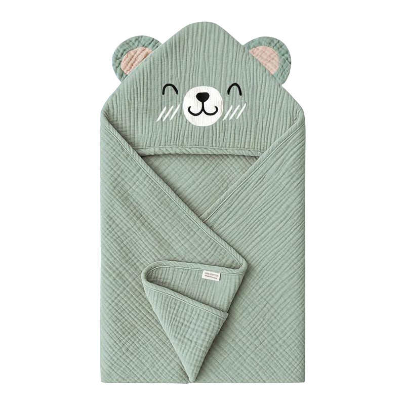 100% Cotton 4-Layer Gauze Hooded Baby Towel – Skin-Friendly, Reusable Newborn Blanket with Cute Pattern