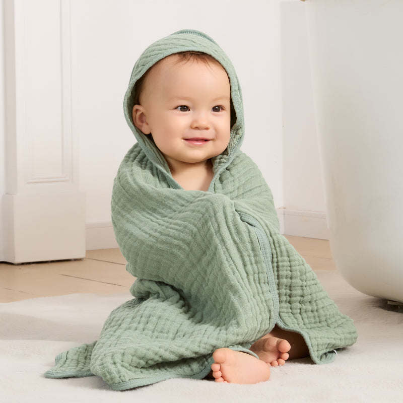 Essential Baby Hooded Towel in Class A Cotton – 6 Layers of Pure Muslin Softness