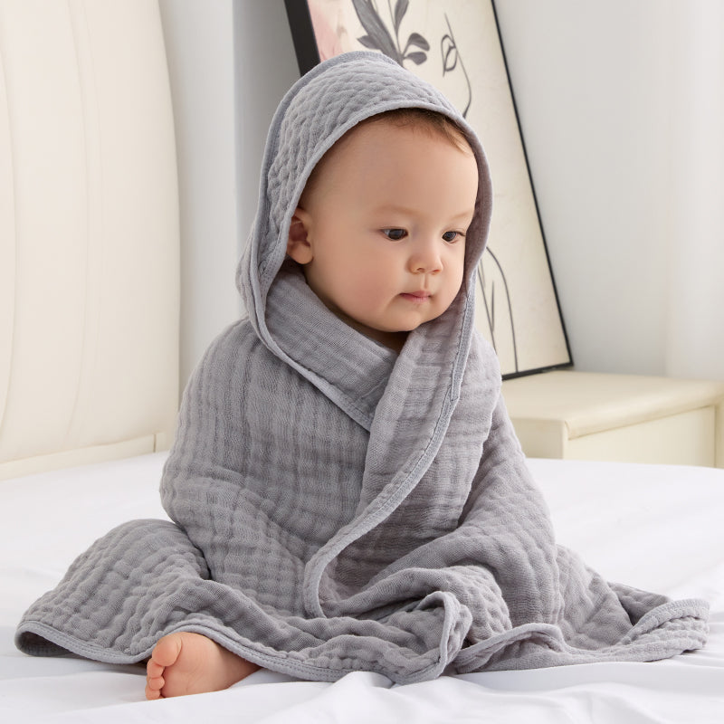Essential Baby Hooded Towel in Class A Cotton – 6 Layers of Pure Muslin Softness